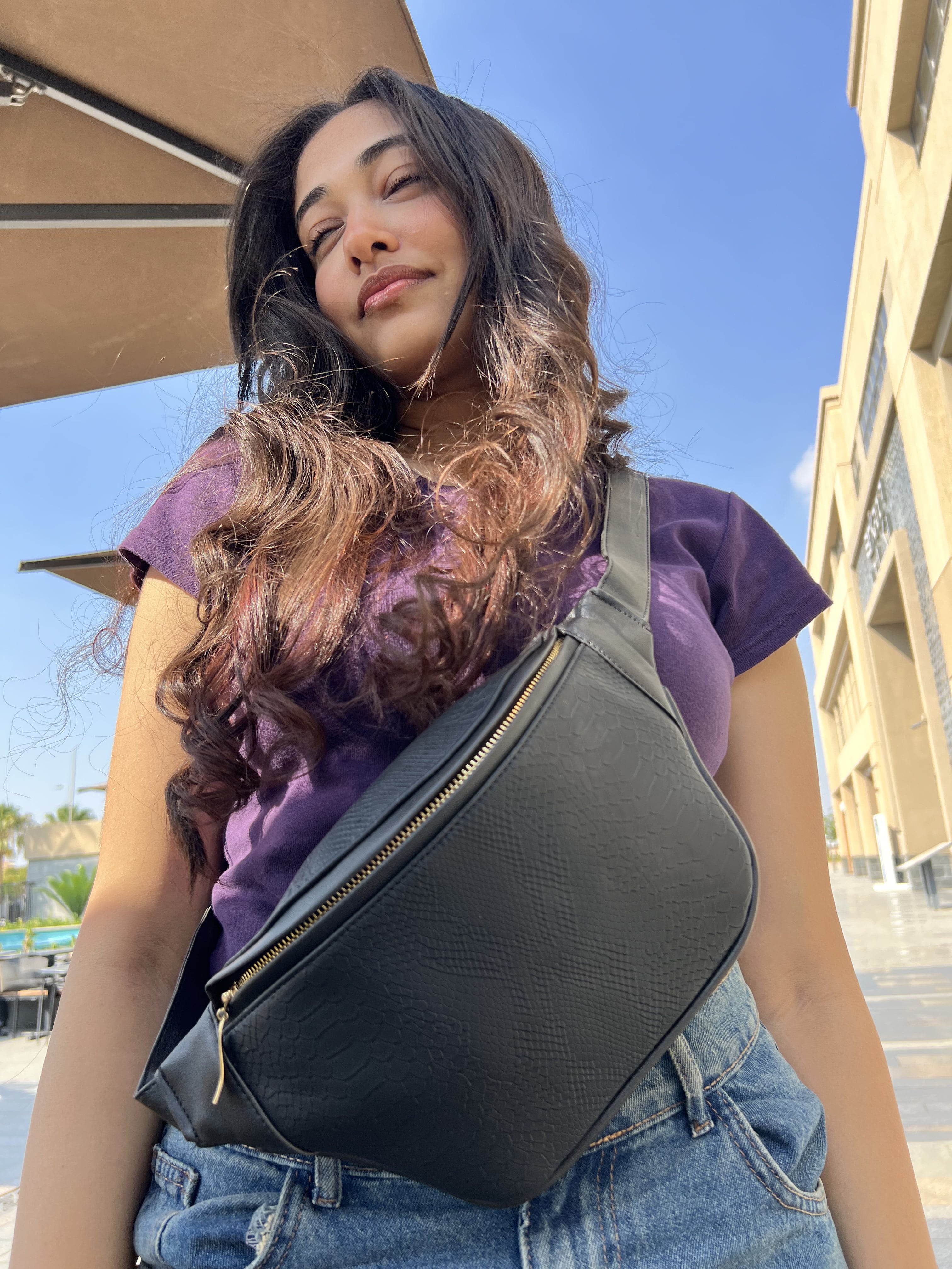 Purple leather fanny pack best sale