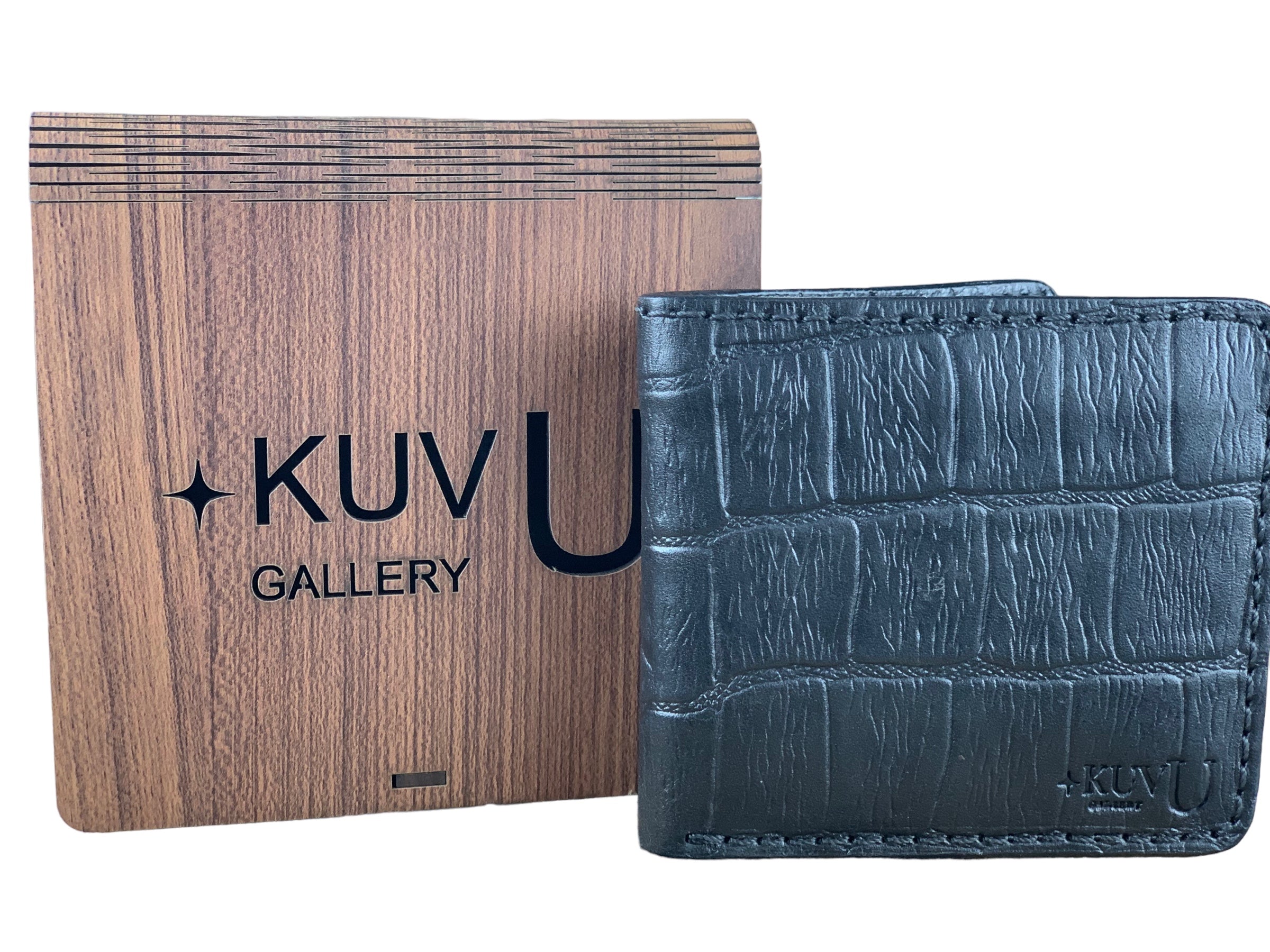 LEATHER WALLET - CROCODILE BLACK + Card Holder