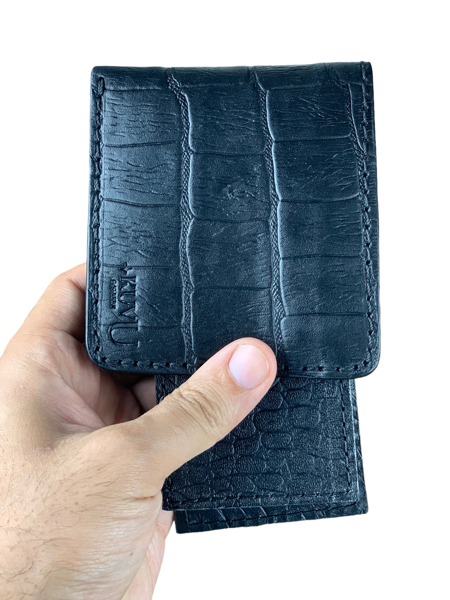 LEATHER WALLET - CROCODILE BLACK + Card Holder