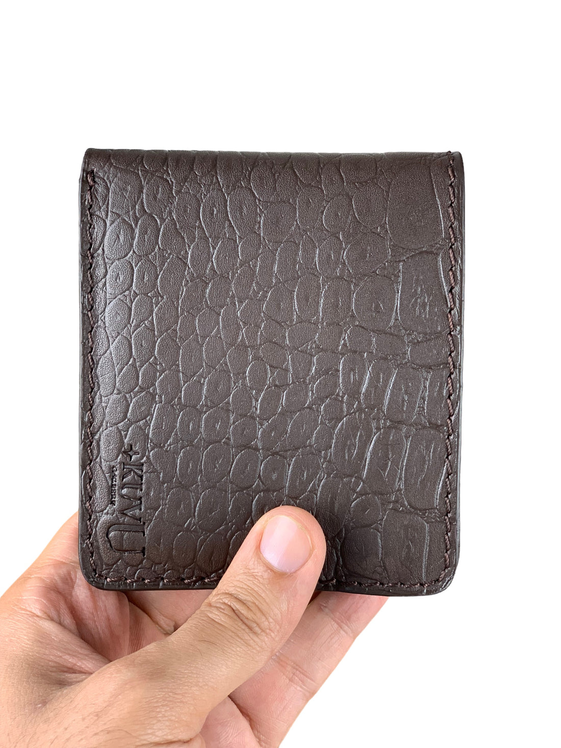 LEATHER WALLET - CROCODILE  Dark Brown + Card Holder